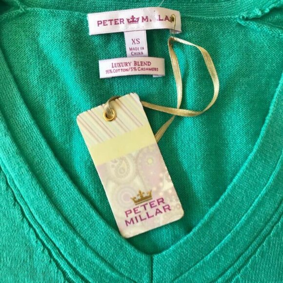 Peter Millar Luxury Cotton Cashmere Jade Sea Green V Neck Men's Cozy Sweater XS - Picture 3 of 7